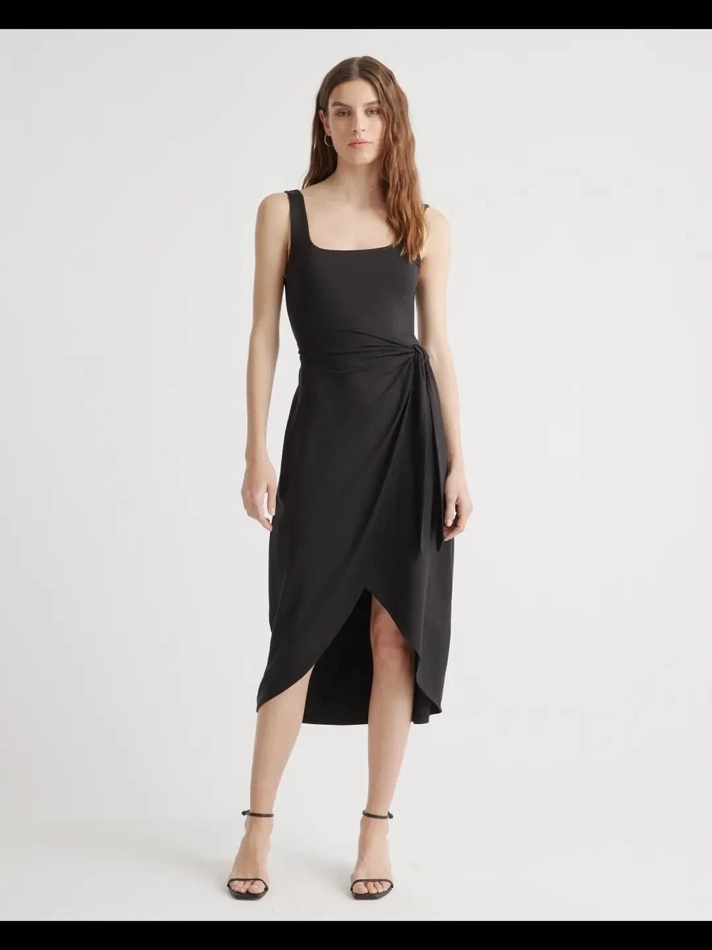 Quince Black Wrap-Style Midi Dress